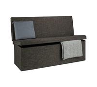 Relaxdays Panca Pieghevole con Schienale, Coperchio, Contenitore, Imbottita, Lino, Marrone, HxLxP: 73 x 114 x 38 cm