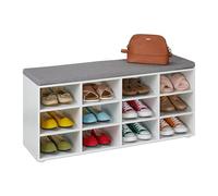 Relaxdays Panca Porta Scarpe da Ingresso, 12 Scomparti Portascarpe e Cuscino Imbottito, 48x104x30 cm, Bianco Grigio, 10% gommapiuma 20% Poliestere 70% Fibra di Legno