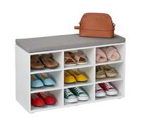 Relaxdays Panca Porta Scarpe da Ingresso, 9 Scomparti Portascarpe e Cuscino Imbottito, 48x78,5x30 cm, Bianco Grigio, 20% gommapiuma 10% Poliestere 70% Fibra di Legno