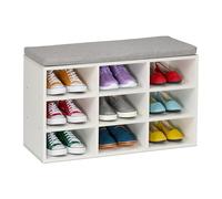 Relaxdays Panca Porta Scarpe da Ingresso 9 Scomparti Portascarpe e Cuscino Imbottito, HLP: 49,5x80x31 cm, Bianco Grigio