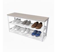 Relaxdays Panca Porta Scarpe per 8 Paia con 2 Ripiani a griglia, Effetto Legno, HxLxP 45x100x30 cm, Marrone Chiaro/Bianc