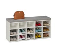 Relaxdays Panca Porta Scarpe da Ingresso con 15 Scomparti Portascarpe e Cuscino Imbottito, 48x105x30 cm, Bianco Grigio