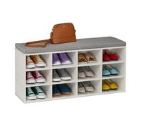 Relaxdays Panca Porta Scarpe da Ingresso, 12 Scomparti Portascarpe, Cuscino Imbottito, HLP 49,5x104x31 cm, Bianco Grigio