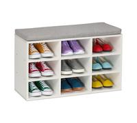 Relaxdays Panca Porta Scarpe da Ingresso 9 Scomparti Portascarpe e Cuscino Imbottito, HLP: 49,5x80x31 cm, Bianco Grigio