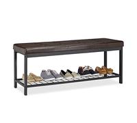 Relaxdays Panca Scarpiera XXL Imbottita, Pelle PU, Aperta, Ripiano per Scarpe, Metallo, HxLxP: 49x115x40 cm, Marrone