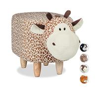 Relaxdays Panchetta a Forma di Giraffa per Bimbi, Sgabello Decorativo per Cameretta Bambini, Legno e Stoffa, Beige-Marrone