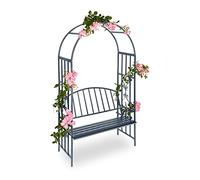 Relaxdays Panchina da Esterno, Arco da Giardino con Panca, per Rose e Rampicanti, Pergolato Balcone, Terrazzo, Antracite