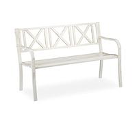 Relaxdays Panchina da Giardino, 2 Posti, da Esterno, Terrazzo Balcone Acciaio Robusto, 80,5 x 127 x 63 cm, Bianco Bronzo