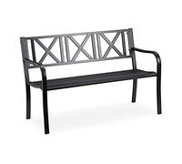 Relaxdays Panchina da Giardino, 2 Posti, da Esterno, Terrazzo, Balcone, Acciaio Robusto, HLP: 80,5 x 127 x 63 cm, Nero