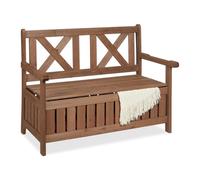 Relaxdays Panchina da Giardino, 2 Persone, Scomparto per Cuscini e Coperte, Legno d'Abete, HxLxP 85x115x60 cm, Marrone