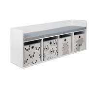 Relaxdays Panchina per bambini con vano portaoggetti, altezza x larghezza x profondità: 54 x 142 x 32 cm, 4 scatole pieghevoli, motivo animali, imbottitura per seduta, bianco/grigio