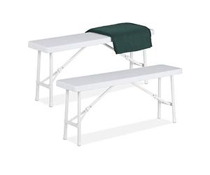 Relaxdays Panchina Pieghevole, Set da 2 Panche da Birreria, Terrazza e Giardino, Plastica, HLP 42 x 100 x 25 cm, bianco