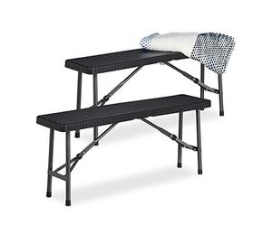 Relaxdays Panchina Pieghevole, Set da 2 Panche da Birreria, Terrazza & Giardino, Plastica, HxLxP: 42 x 100 x 25 cm, Nero