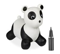 Relaxdays Panda Gonfiabile per Bambini, Animale Saltellante, Fino a 50 kg, Senza BPA, 3 Anni, Pompa Manuale, Nero Bianco, 43 x 51 x 25 cm