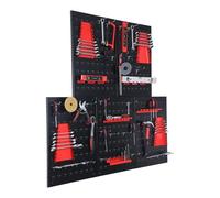 Relaxdays Pannelli Porta Attrezzi, 5 Pannelli forati, Nero/Rosso | 48 pz accessori, A x L: 60 x 40 cm, metallo