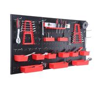 Relaxdays Pannelli portautensili, 3 Pannelli forati, 26 pz, Nero/Rosso | A x L: 60 x 40 cm, acciaio, officina