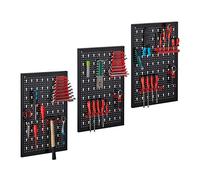 Relaxdays Pannello Portautensili, Set 3 Pareti con 17 Ganci Porta Utensili, Parete Banco da Lavoro, 60 x 39, Nero/Rosso