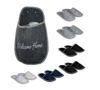 Relaxdays Pantofole da ospite in Feltro Multicolore, 6 Paia, Suola Antiscivolo, Sacchetto stoccaggio, Taglie 36-45 50x28