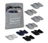 Relaxdays Pantofole per Ospiti, Set 6 Paia di Ciabatte Antiscivolo Casa, Taglia Unisex 36-45, Borsa, Feltro, Multicolore, 100%