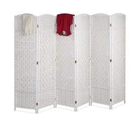 Relaxdays Paravento a 6 Pannelli, HxL: 170 x 240 cm ca., Divisore Pieghevole, Separé per Ambienti Interni, Color Bianco
