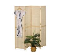 Relaxdays Paravento a 4 Pannelli, HxL: 180x182 cm, Separé Ambienti Interni, Divisore Salotto in bambù e Legno, Naturale