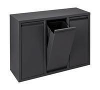 Relaxdays Pattumiera, 3 scomparti, 3x10 l, nera | pieghevole, secchi interni, metallo, da appoggio o a parete, HxLxP: 49 x 65 x 25 cm, raccolta differenziata
