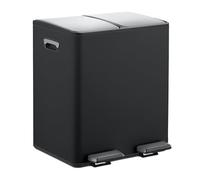 Relaxdays Pattumiera a Pedale da Cucina, 2 Scomparti 15 L Raccolta Carta e Plastica, Coperchio Silenziosa, Nero Argento, 10% 90% Ferro