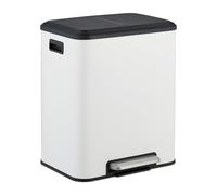 Relaxdays Pattumiera a Pedale da Cucina, 2 Scomparti 15L, Cestino Raccolta Carta e Plastica, Chiusura Silenziosa, Bianco, 10% 90% Ferro, 15 Litri