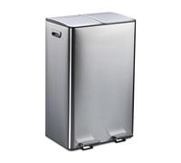 Relaxdays Pattumiera a Pedale da Cucina, 2 Scomparti 30 L Raccolta Carta e Plastica, Coperchio Silenzioso, Argentato