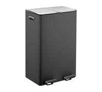 Relaxdays Pattumiera a Pedale da Cucina, 2 Scomparti 30 L Raccolta Carta e Plastica, Coperchio Silenzioso, Nero Argento