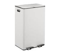 Relaxdays Pattumiera a Pedale da Cucina, 2 Scomparti 30 L Raccolta Carta, Plastica, Coperchio Silenzioso, Bianco Argento, 90% Ferro 10%, 30 Litri