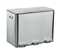 Relaxdays Pattumiera a Pedale da Cucina, 3 Scomparti da 15 L Raccolta Carta e Plastica, Coperchio Silenzioso, Argento