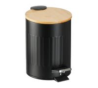 Relaxdays 3 L Pattumiera Bagno a Pedale, Cestino con Secchio Rimovibile e Coperchio Ammortizzato, Ferro e bambù, Nero