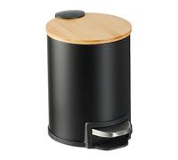 Relaxdays Pattumiera Bagno a Pedale da 3 L, Cestino Cosmetici con Secchio Interno Rimovibile, Bidone Ferro e bambù, Nero
