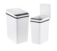 Relaxdays Pattumiera con Sensore, Set da 2, 9L e 15L, Bianco | Coperchio Automatico, Fermasacchi, PP