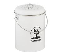 Relaxdays Pattumiera Cucina per Umido, Cestino Organico 5,5 L, Secchio Rifiuti Compost, Filtri Antiodore, Ferro, Bianco, 5% Carbone 10% Pile 85%, 5.5 litres