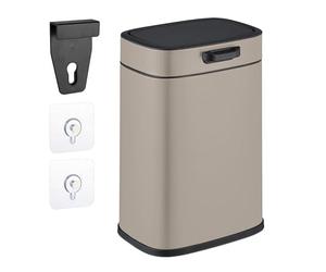 Relaxdays Pattumiera da Appendere in Cucina, Cestino da 5 l, Secchio per Umido Estraibile, Coperchio, in Ferro, Beige