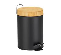 Relaxdays Pattumiera da Bagno con Pedale 3 L, Cestino con Coperchio in Legno bambù, Secchio Interno Estraibile, Nero, 24,5 x 17 x 23 cm