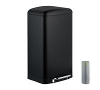 Relaxdays Pattumiera da Cucina a Pedale, Cestino, Secchio Interno e Sacco Rifiuti, Acciaio Inox Anti Impronta, Nero, 30% plastica 70% Inossidabile, (30 L) EU