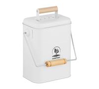 Relaxdays Pattumiera da Cucina per Umido, Cestino Organico 3,5 L, Secchio Rifiuti Compost, 2 Filtri Antiodore, Bianco, 85% Ferro 5% Pile 10% Legno