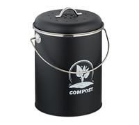 Relaxdays Pattumiera da Cucina per Umido, Cestino Organico 5,5 L, Secchio Rifiuti Compost, Filtri Antiodore, Ferro, Nero, 5% Carbone 10% Pile 85%, 5.5 litres