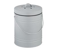 Relaxdays Pattumiera da Cucina per Umido, Cestino Organico 5 L, Secchio Rifiuti Compost, Filtro Antiodore, Ferro, Grigio