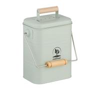 Relaxdays Pattumiera da Cucina per Umido, Cestino per Organico 3,5 L, Secchio Rifiuti Compost, 2 Filtri Antiodore, Verde, 5% Pile 10% Legno 85% Ferro