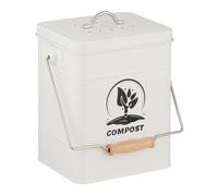 Relaxdays Pattumiera da Cucina per Umido, Cestino per Organico 6 L, Secchio Rifiuti Compost con Filtro Antiodore, Bianco