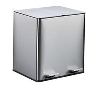 Relaxdays Pattumiera a Pedale Cucina, 2 Scomparti 15 L Rifiuti Organici, Filtro Antiodore, Chiusura Silenziosa, Argento, 10% plastica 90% Acciaio Inox, 15 Litri
