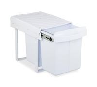 Relaxdays Pattumiera Estraibile Sottolavello, Cestino Raccolta Differenziata 2 Scomparti da 20L, 41,3x34x51,8 cm, Bianco, Acciaio, Plastica
