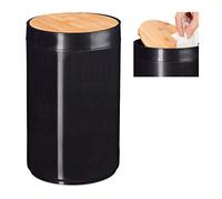 relaxdays Pattumiera per Cosmetici, con Coperchio Girevole in Bambù Cestino Moderno, 5,5 Litri, HxD 26,5 x 18 cm, Nero