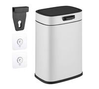 Relaxdays Pattumiera da Appendere in Cucina, Cestino da 5 l, Secchio per Umido Estraibile, Coperchio, in Ferro, Bianco, Plastica, 30 x 21 x 18 cm