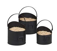 Relaxdays Pelleteimer 3er Ceste Porta Pellet, Set da 3 Contenitori ∅ ognuno 21, 25 & 30 cm, Cesto Manico & Impugnatura Pieghevole, Nero, Acciaio, 21 cm