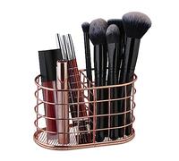 Relaxdays Penne, 2 Scomparti, Organizer Portapennelli Trucco, Porta Matite da Scrivania, 9 x 15 x 8 cm, Oro Rosato, Ferro